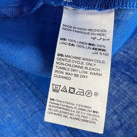 Chico's Size Large 100% Linen Zip Up Jacket Blue Blazer 3/4 Sleeve Pockets - Picture 7 of 8